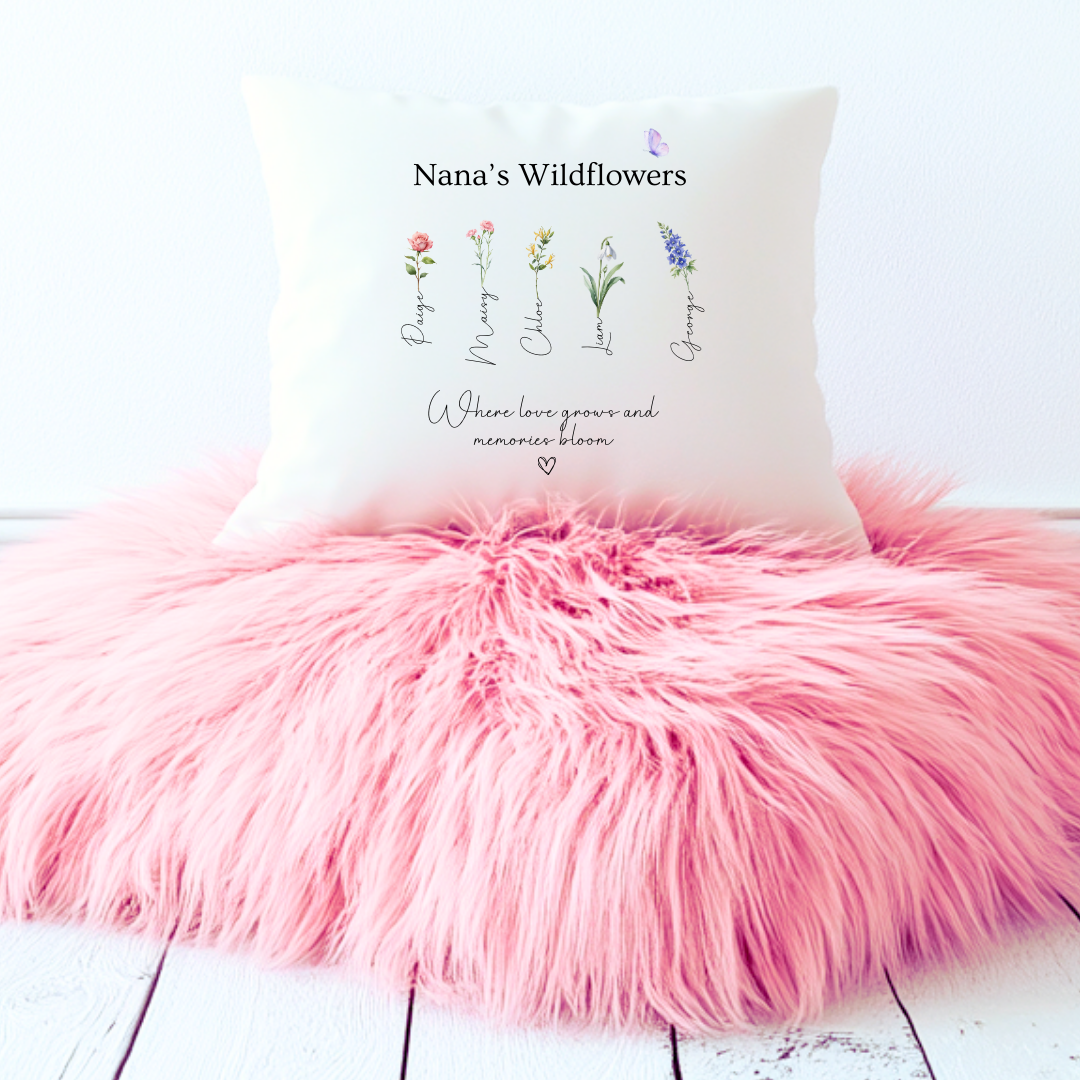 Personalised Mum Cushion with Birth Flowers & Names